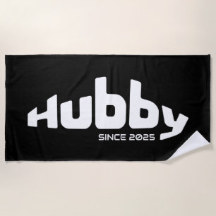 Hubby Newlywed Groom Black & White Beach Towel