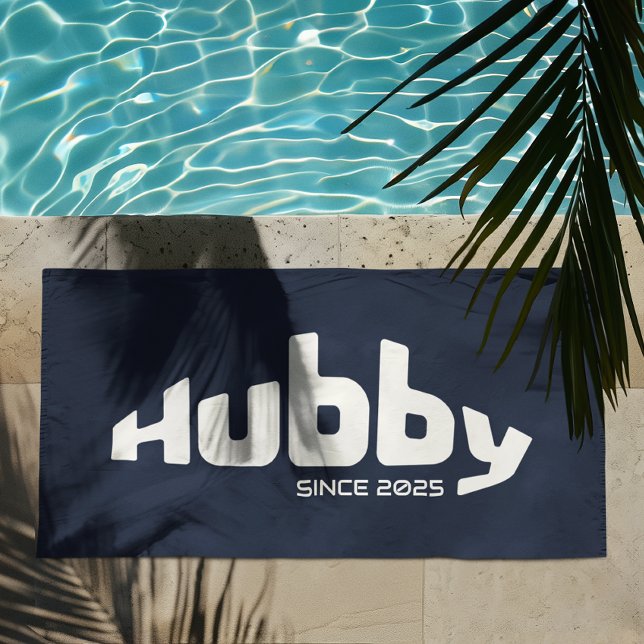 Hubby Newlywed Groom Navy Blue & White Beach Towel (Creator Uploaded)