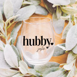 HUBBY | Personalised Name Newlyweds Stemless Wine Glass<br><div class="desc">Celebrate the couple with this cute text-based honeymoon design featuring "hubby" in black lettering with a small heart illustration. Personalise with his name beneath in handwritten-style script. Matching "wifey" sold separately.</div>