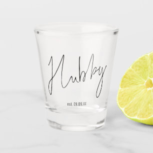 Hubby Script Date Wedding Keepsake Gift Shot Glass