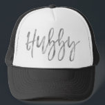 Hubby Silver Foil and White Trucker Hat<br><div class="desc">Hubby Silver Foil and White Trucker Hat for Him. The Hubby trucker hat as a matching wifey hat in the same collection.</div>