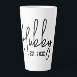 Hubby & Wifey custom established year latte mug<br><div class="desc">Hubby & Wifey custom established year latte coffee mug. Personalise with your own date. Elegant script typography design. Big cup with black and white design.</div>