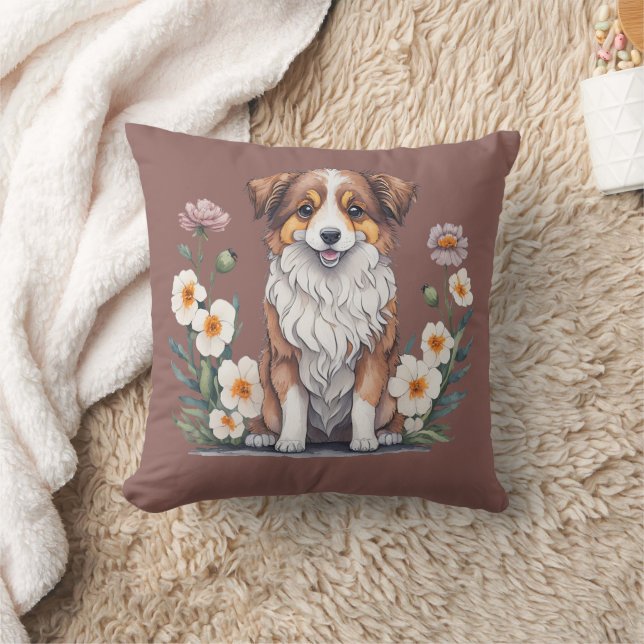 Hübscher Collie umringt von Blumen - Cushion (Blanket)