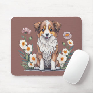 Hübscher Collie umringt von Blumen - Mouse Pad