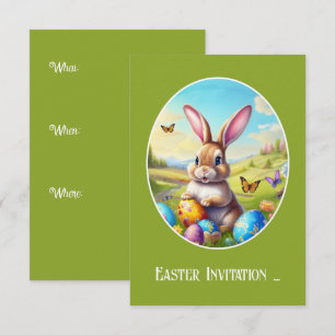 Hübscher Osterhase in Landschaft -  Invitation