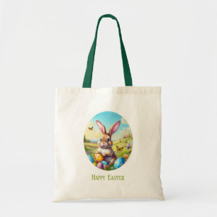 Hübscher Osterhase in Landschaft -  Tote Bag