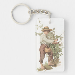 Huckleberry Finn Picking Berries Lithograph Key Ring