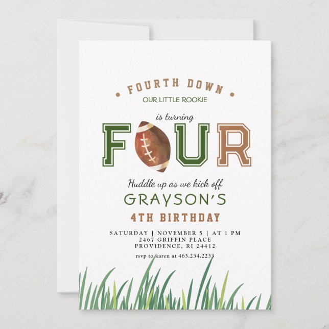 Huddle Up Football 4th Birthday Party Invitation (Front)