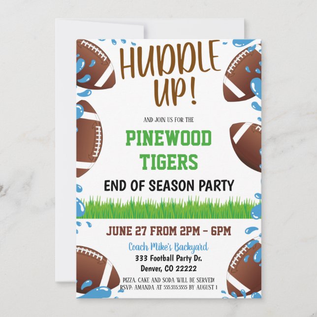 Huddle Up Football Team Pool Party Invitation (Front)