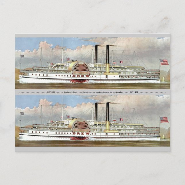 Hudson River Steamer 1877 Bookmark Postcard (Front)