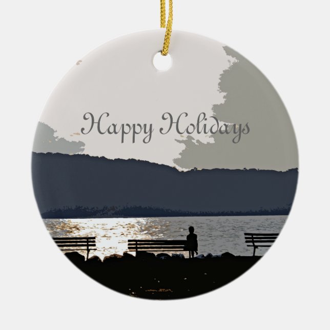 Hudson River Sunset Ceramic Tree Decoration (Front)