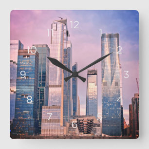 Hudson Yard Manhattan New York Cityscape Numbers Square Wall Clock