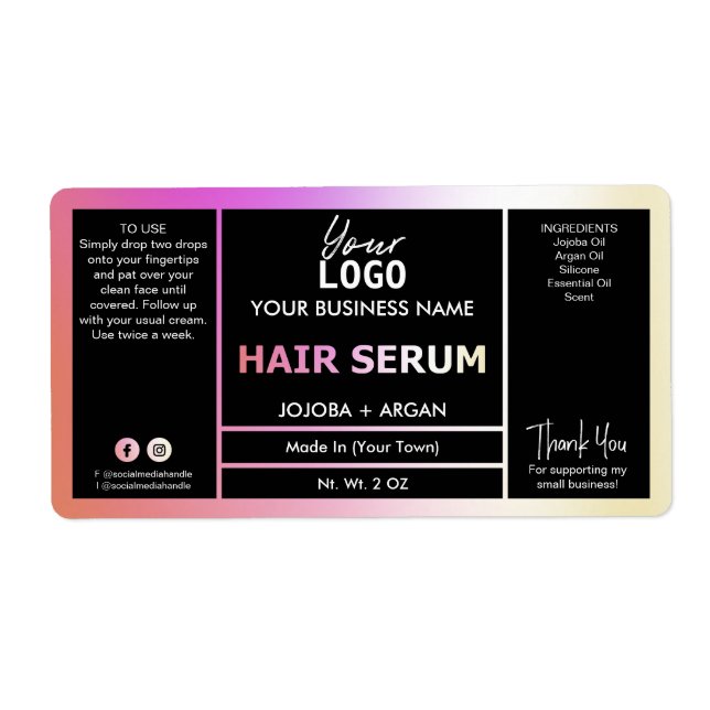 Hue Pink Orange Holographic Hair Serum Labels (Front)