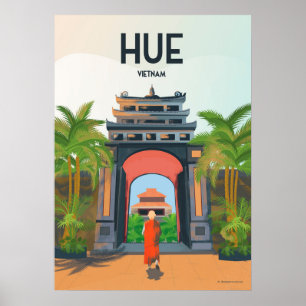 Hue  vietnam vintage travel poster