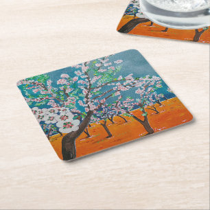 Huerto de Almendros Painting by Alfred Fox Square Paper Coaster