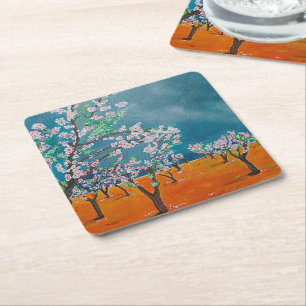 Huerto de Almendros Painting by Alfred Fox Square Paper Coaster