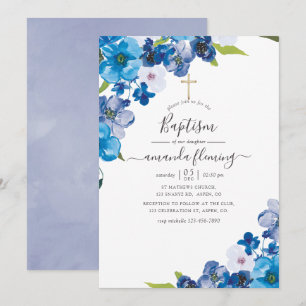 Hues of Blue Floral Baptism Invitation
