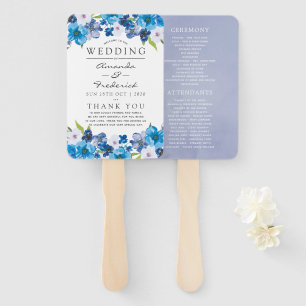 Hues of Blue Floral Wedding Program Hand Fan