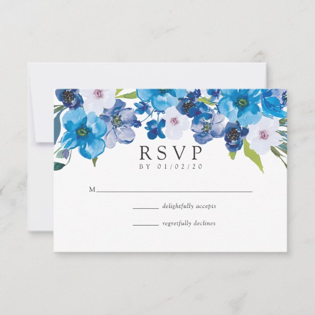 Hues of Blue Floral Wedding RSVP (Front)