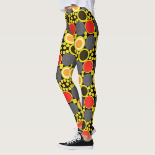 Hues of Harmony: Circles in Red, Brown, and Yellow Leggings