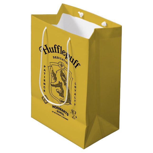 HUFFLEPUFF™ Dedication Patience Loyalty Crest Medium Gift Bag (Front Angled)