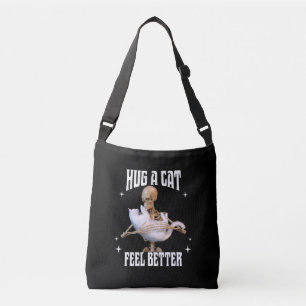 Hug a Cat Feel Better Funny Skeleton Cat Art Crossbody Bag