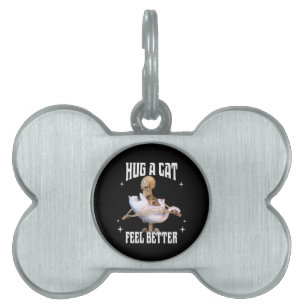 Hug a Cat Feel Better Funny Skeleton Cat Art Pet ID Tag