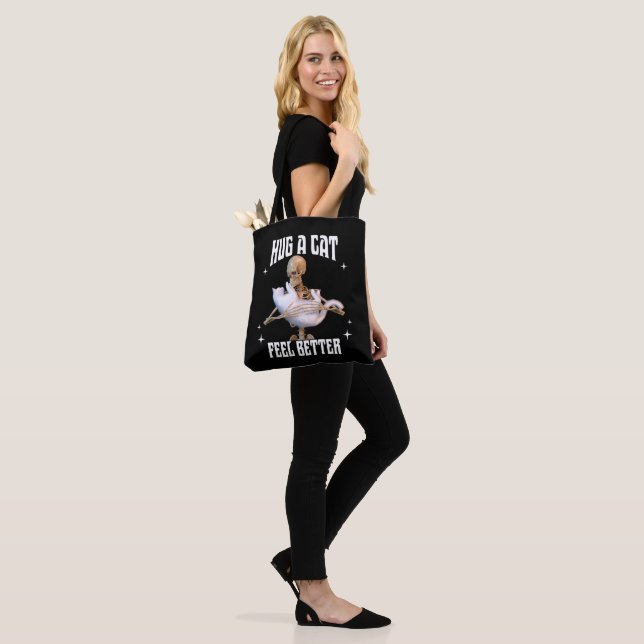 Hug a Cat Feel Better Funny Skeleton Cat Art Tote Bag (On Model)