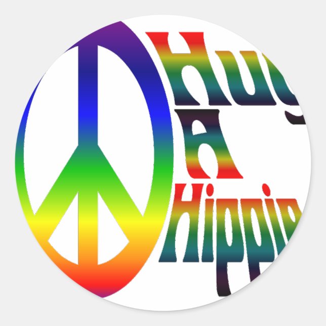 hug a hippie classic round sticker (Front)