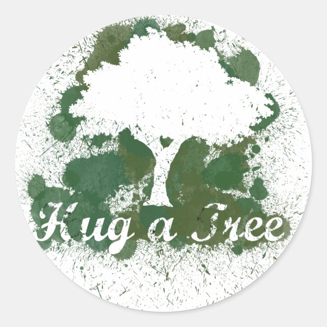 Hug a Tree Think Green Classic Round Sticker (Front)