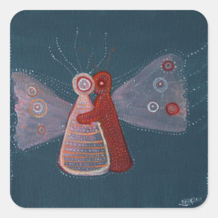 Hug Art Painting Square Stickers, Glossy Square Sticker