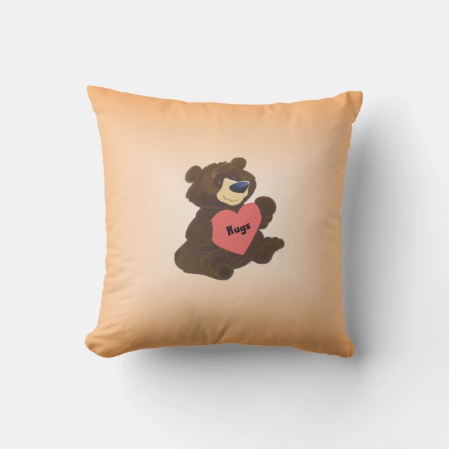 Hug Bear on American Mojo Throw Pillow (Front)