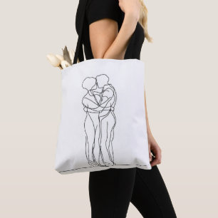 Hug Couple Line Art Tote Bag