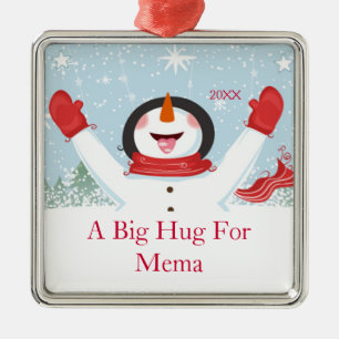Hug for Mema Christmas Snowman Ornament