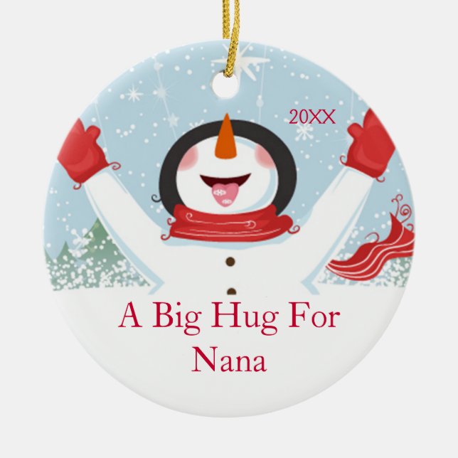 Hug for Nana Christmas Snowman Ornament (Front)