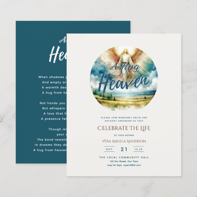 Hug From Heaven Celebration of Life Memorial Poem (Front/Back)