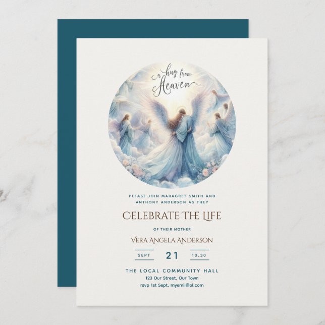 Hug From Heaven Poem Celebration of Life Angels Invitation (Front/Back)
