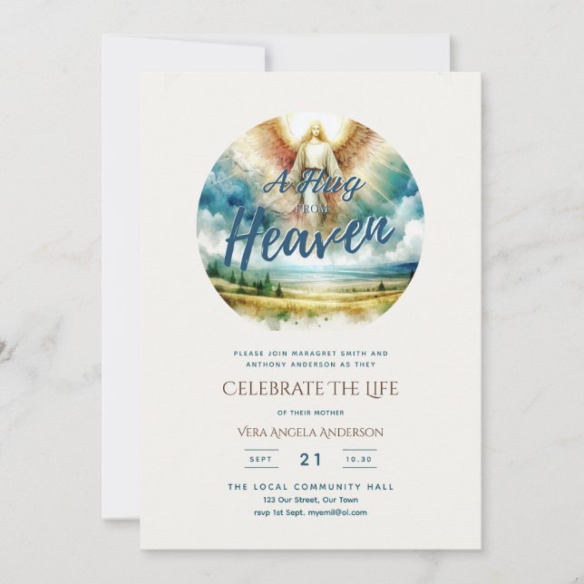 Hug From Heaven Poem Celebration of Life Memorial Invitation (Front)