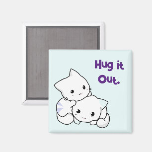 Hug It Out Cartoon Kittens, Cute Cat Friendship Magnet