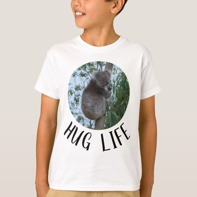 Hug Life Cute Funny Koala in a Tree T-Shirt (Front)