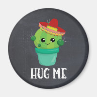 Hug Me Cactus in a Sombrero on Black Chalkboard