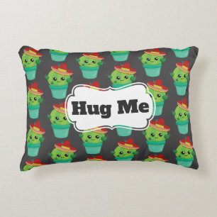 Hug Me Green Cactus in a Red Sombrero Pattern Decorative Cushion