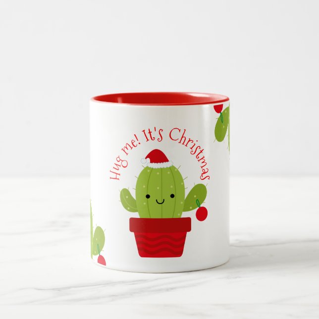 Hug me it's Christmas, Cactus Two-Tone Coffee Mug (Center)
