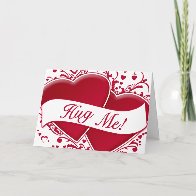 Hug Me! Red Hearts Holiday Card (Front)