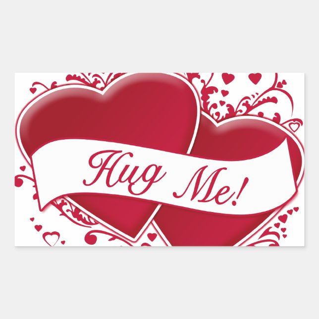 Hug Me! Red Hearts Rectangular Sticker (Front)