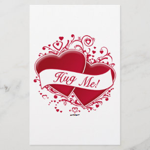 Hug Me! Red Hearts Stationery
