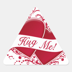 Hug Me! Red Hearts Triangle Sticker