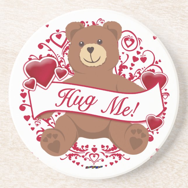 Hug Me! Valentine's Day Teddy Bear Coaster (Front)