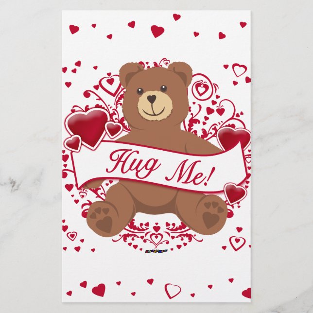 Hug Me! Valentine's Day Teddy Bear Stationery (Front)