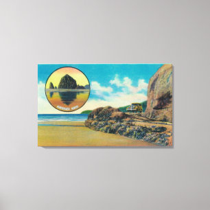 Hug Point at Cannon Beach and Haystack Rock Canvas Print